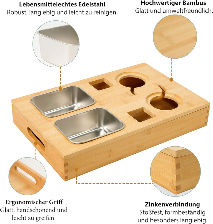 Zedelmaier Couchbar Snackbox aus Bambus, Couch Bar Snackbar mit 2 Snackschalen, 2 Getränkehalter mit
