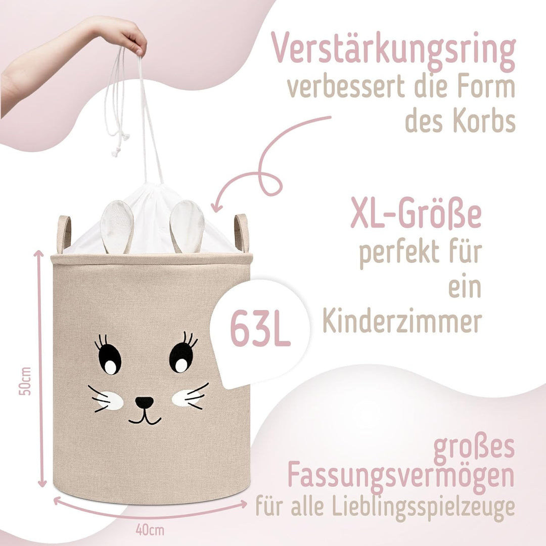 SIPO Spielzeugkorb Premium, XXL 63L, Rabbit, Faltbarer Spielzeug Organizer mit Kordelzug, Wasserdich