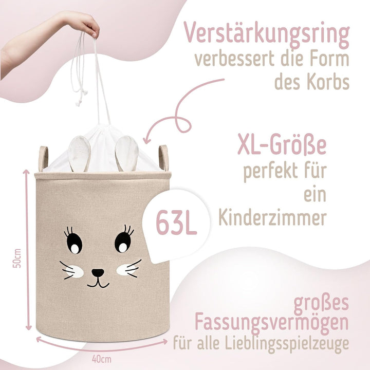 SIPO Spielzeugkorb Premium, XXL 63L, Rabbit, Faltbarer Spielzeug Organizer mit Kordelzug, Wasserdich