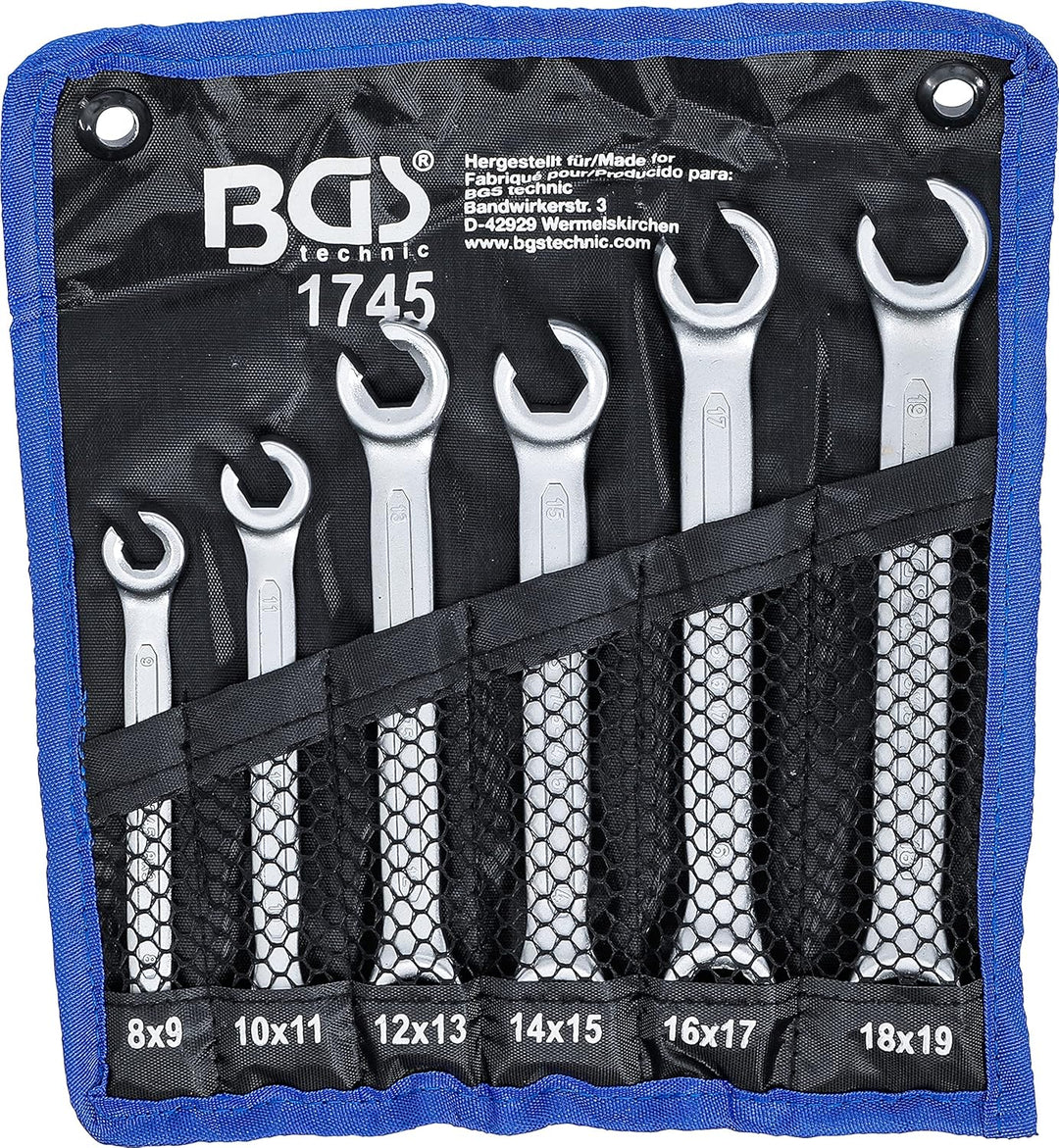 BGS 1745 | Offener Doppel-Ringschlüssel-Satz | 6-tlg. | SW 8 x 9 - 18 x 19 mm | inkl. Tetron-Rolltas