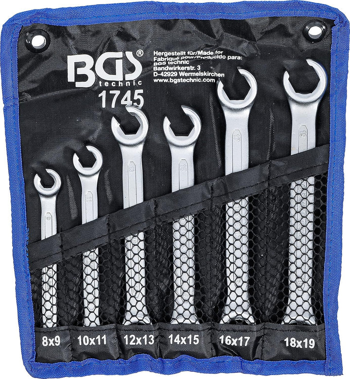 BGS 1745 | Offener Doppel-Ringschlüssel-Satz | 6-tlg. | SW 8 x 9 - 18 x 19 mm | inkl. Tetron-Rolltas
