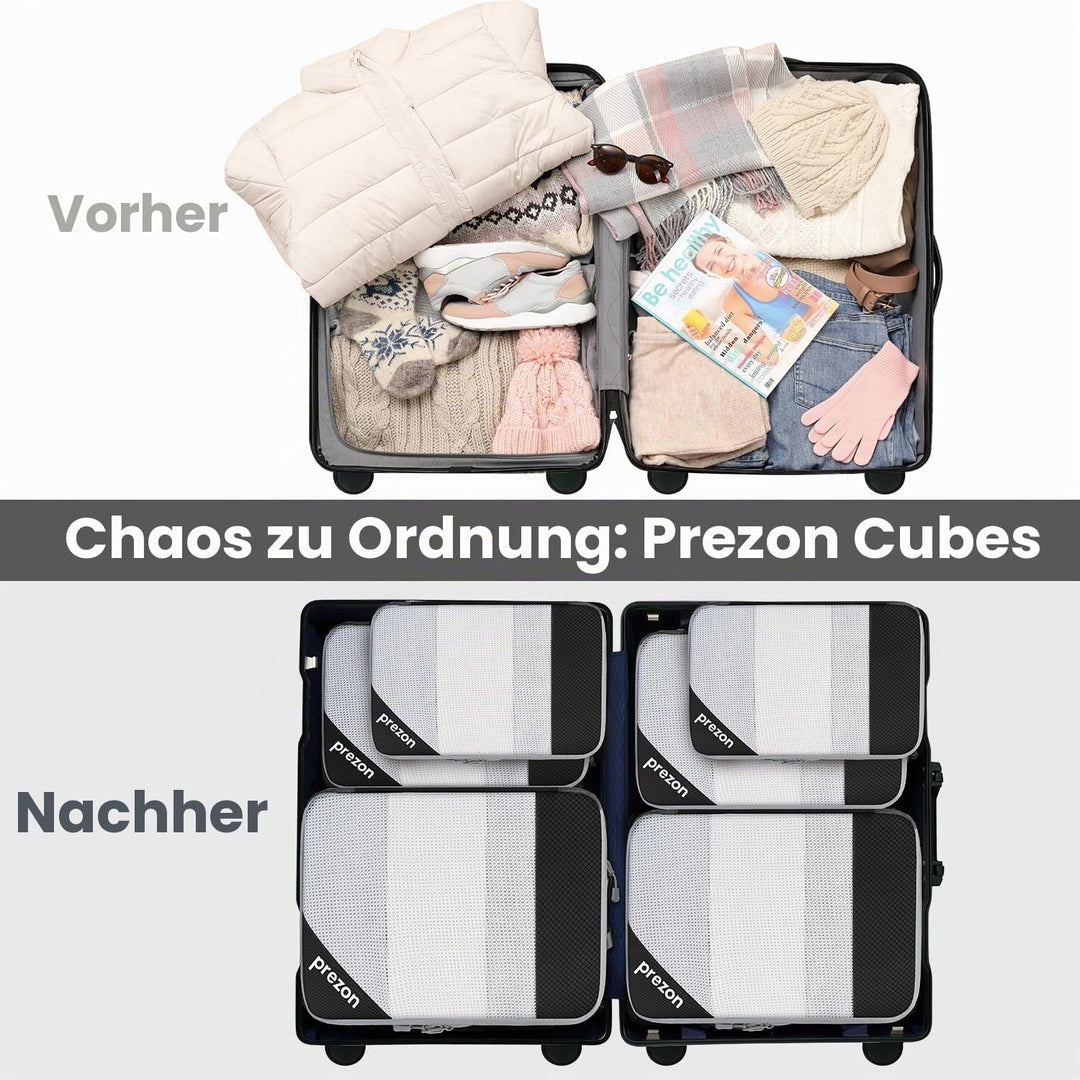 Prezon 6 Set Kompressions-Packwürfel, Durchsichtiges Design, Platzsparend, Leicht, Massgeschneiderte