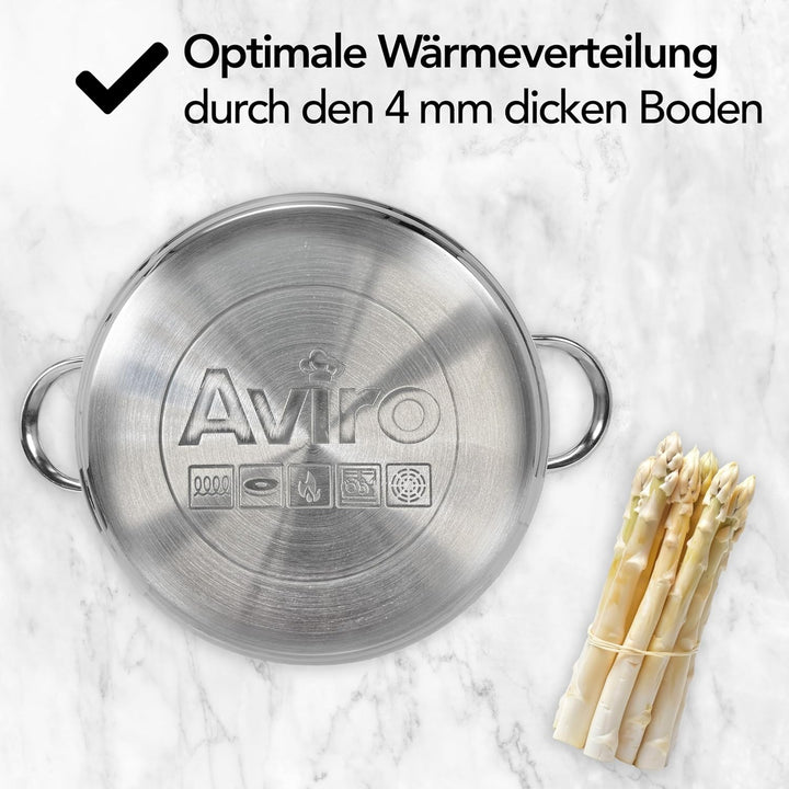 Aviro Spargelpfanne – Nudelpfanne – Ø 16,5 cm – 25 cm hoch – 4,2 l – multifunktional – für alle Herd