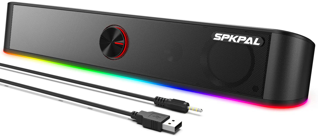 Soundbar für TV,SPKPAL10W Pc Lautsprecher soundbar mit Surround Stereo Audio Buntes RGB Licht USB äh