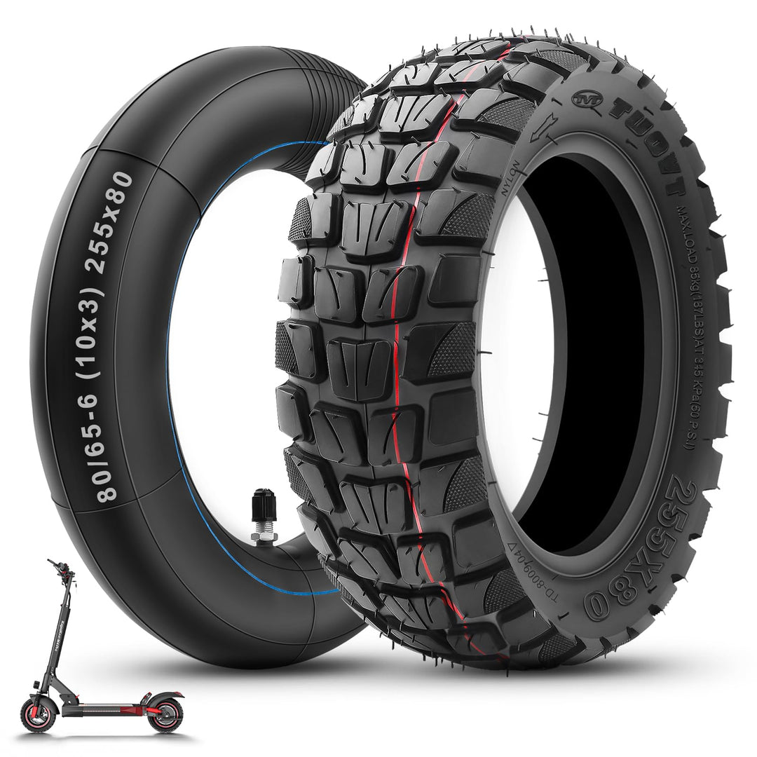 255x80 Reifen und Schlauch mit Silber Ventil Gerade, 10 x 3 Zoll Offroad Ersatzreifen Schlauch E Sco