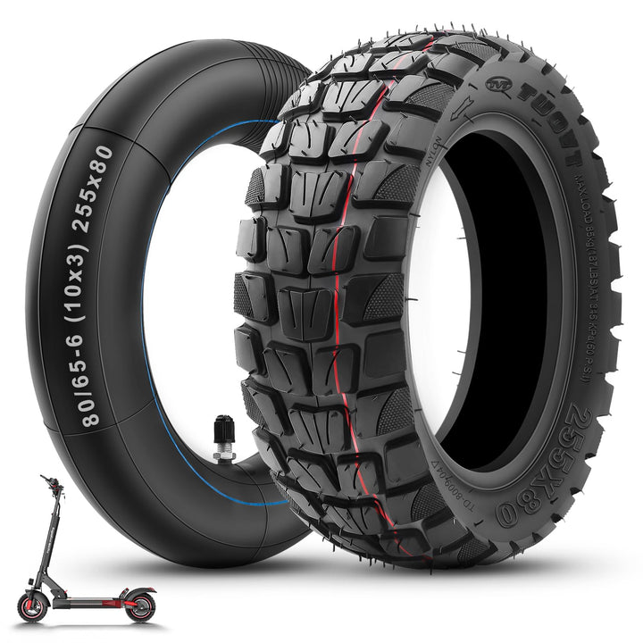 255x80 Reifen und Schlauch mit Silber Ventil Gerade, 10 x 3 Zoll Offroad Ersatzreifen Schlauch E Sco