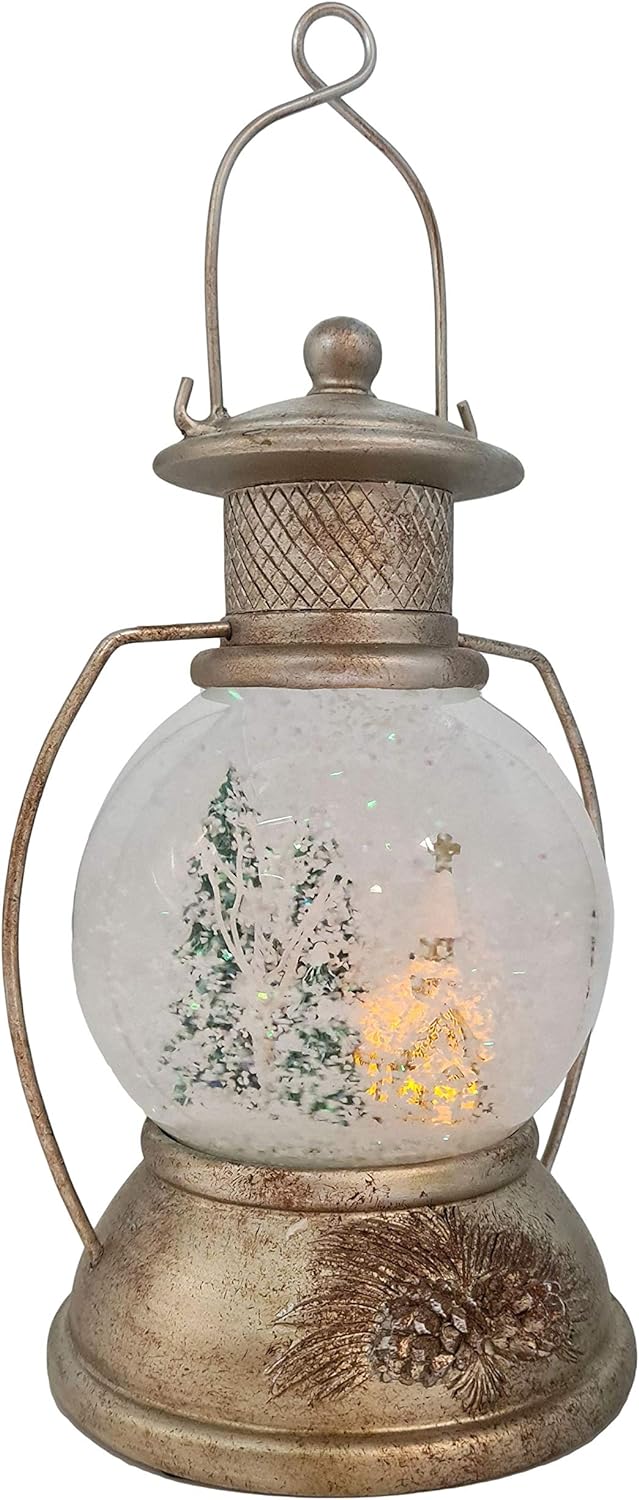 XL LED Schneekugel Weihnachten Laterne viele Melodien Glitzerkugel Winterwald Vintage