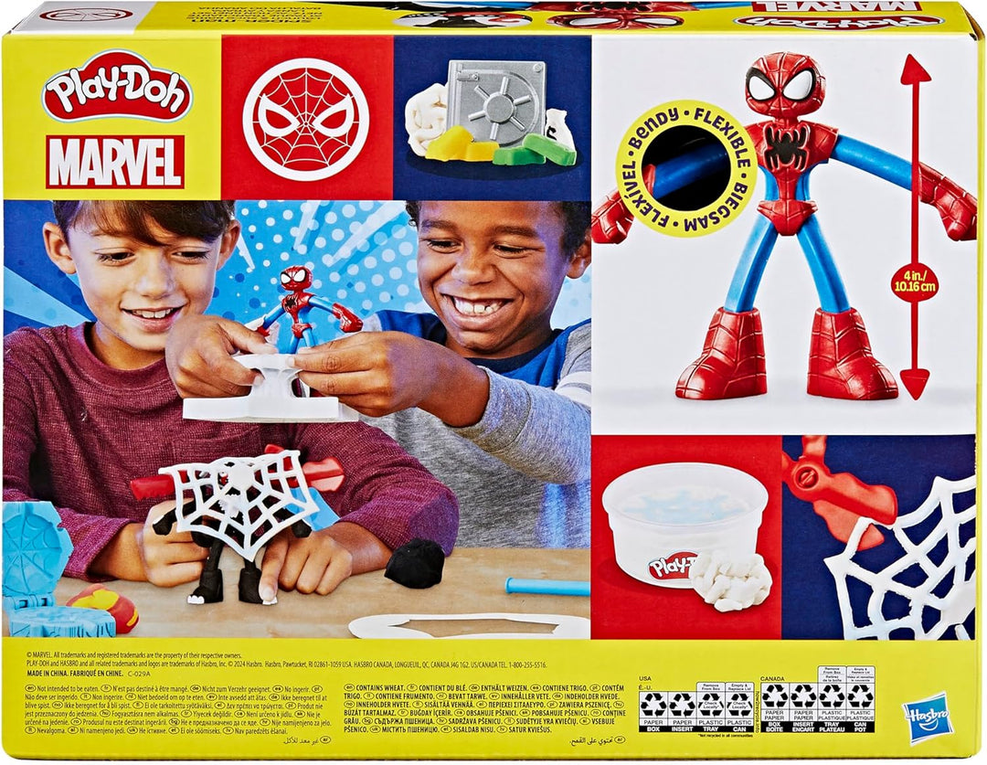 Play-Doh Marvel Spider-Man Netz-Action Set, 2 Spielfiguren und vielen Knetformen, 4 Dosen Modellierm