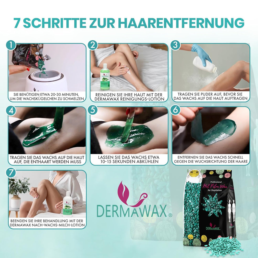 Dermawax Azulen Film Wachs mit Kokosnussöl Heisswachs Hartwachs Waxing Perlen Wachsperlen zur profes