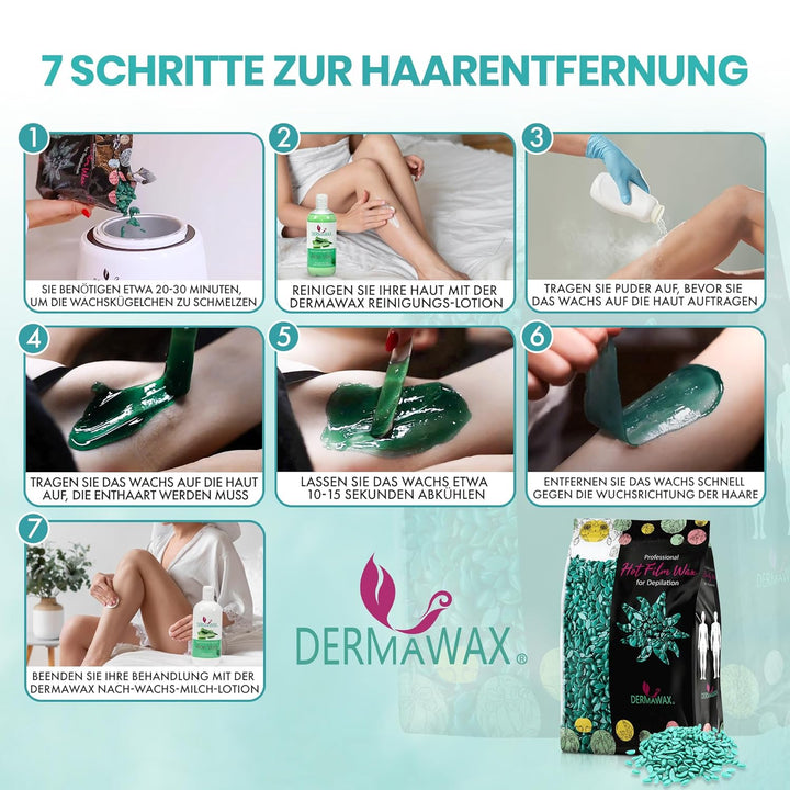 Dermawax Azulen Film Wachs mit Kokosnussöl Heisswachs Hartwachs Waxing Perlen Wachsperlen zur profes