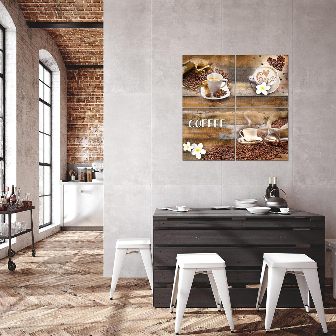 Runa Art - Bilder Kaffeetasse Küche Wandbild auf Vlies Leinwand Esszimmer Küchenbilder 4 Teilig 80 x