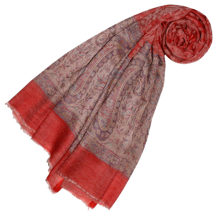 Lorenzo Cana Damen Pashmina Kaschmirschal 100% Kaschmir, 70 cm x 200 cm, Rot Beige Natur jacquardgew