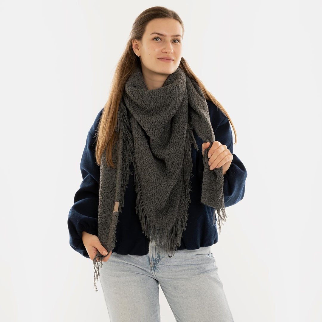 KNIT FACTORY - Dreiecksschal Amber - Damen Strickschal mit Wolle - Umschlagtuch für den Herbst und W