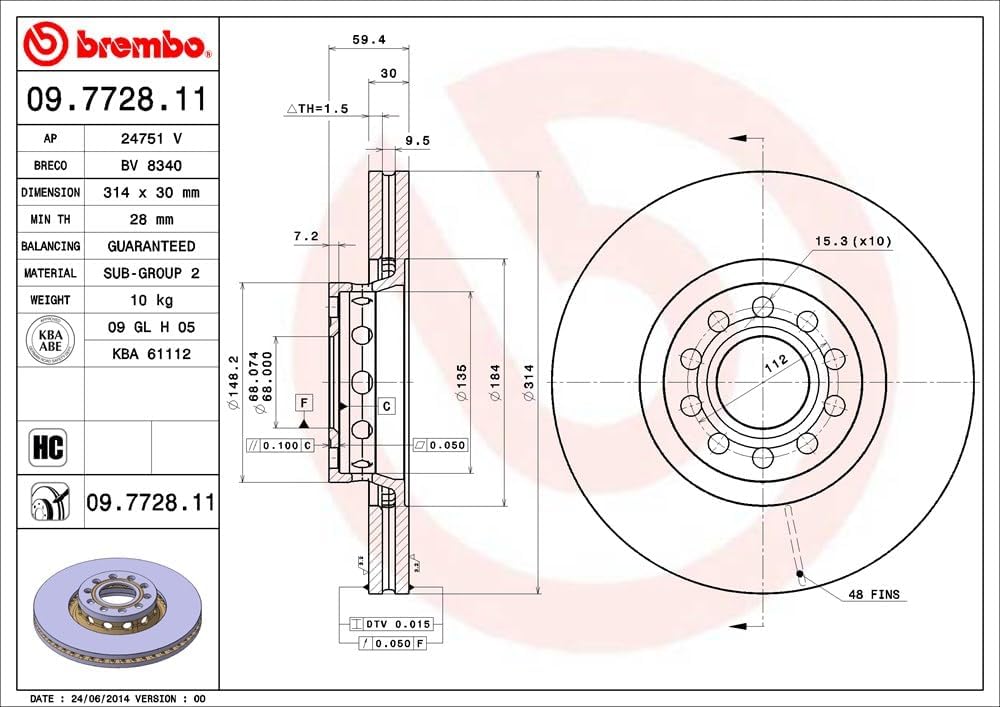 Brembo 09.7728.11 COATED DISC LINE Bremsscheibe - Paar