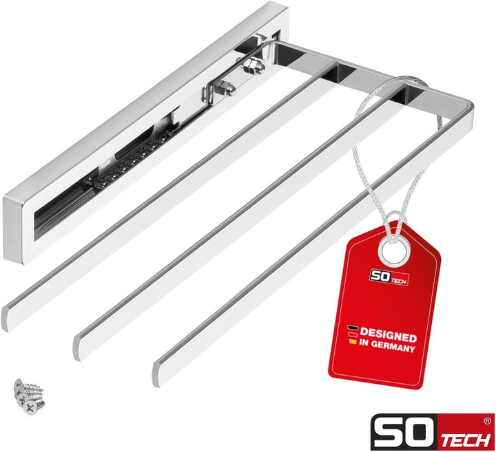 2 Stück SO-TECH® Handtuchauszug Elegance Chrom 3-armig 325 mm eingeschoben, 470 mm ausgezogen Handtu