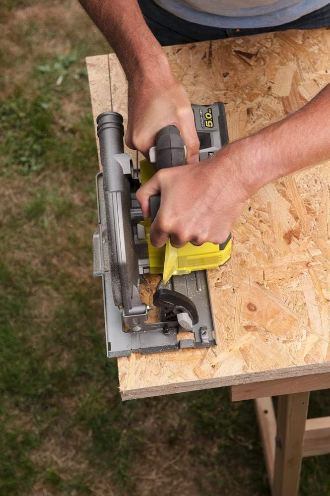 RYOBI 18 V ONE+ Brushless Akku-Handkreissäge R18CS7-140GZL (Sägeblatt-Ø 184mm, Schnitttiefe 90°/45°