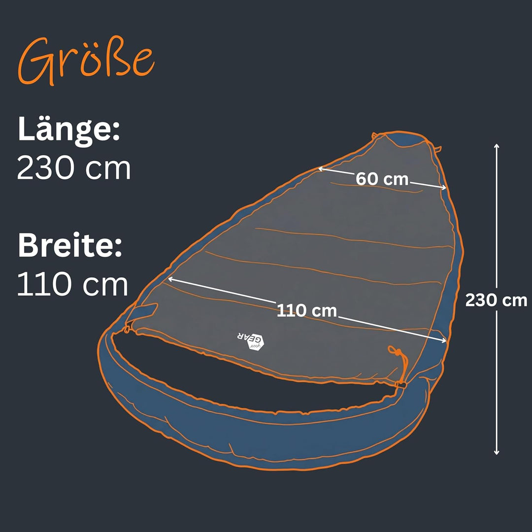 your GEAR Schlafsack Calima XXL - Extra Breiter Eiform Schlafsack 230x110 cm - Viel Platz für Seiten