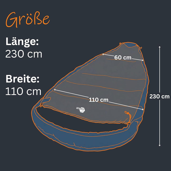 your GEAR Schlafsack Calima XXL - Extra Breiter Eiform Schlafsack 230x110 cm - Viel Platz für Seiten