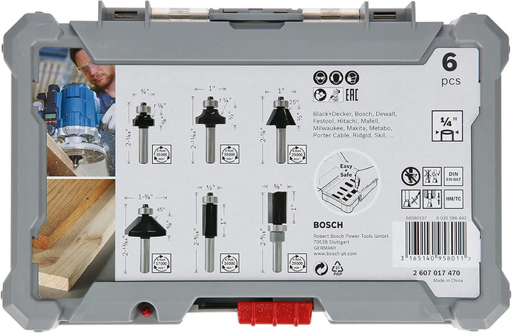 Bosch Professional 6tlg. Rand- und Kantenfräser Set (für Holz, für Oberfräsen mit 1/4 Zoll Schaft) 6