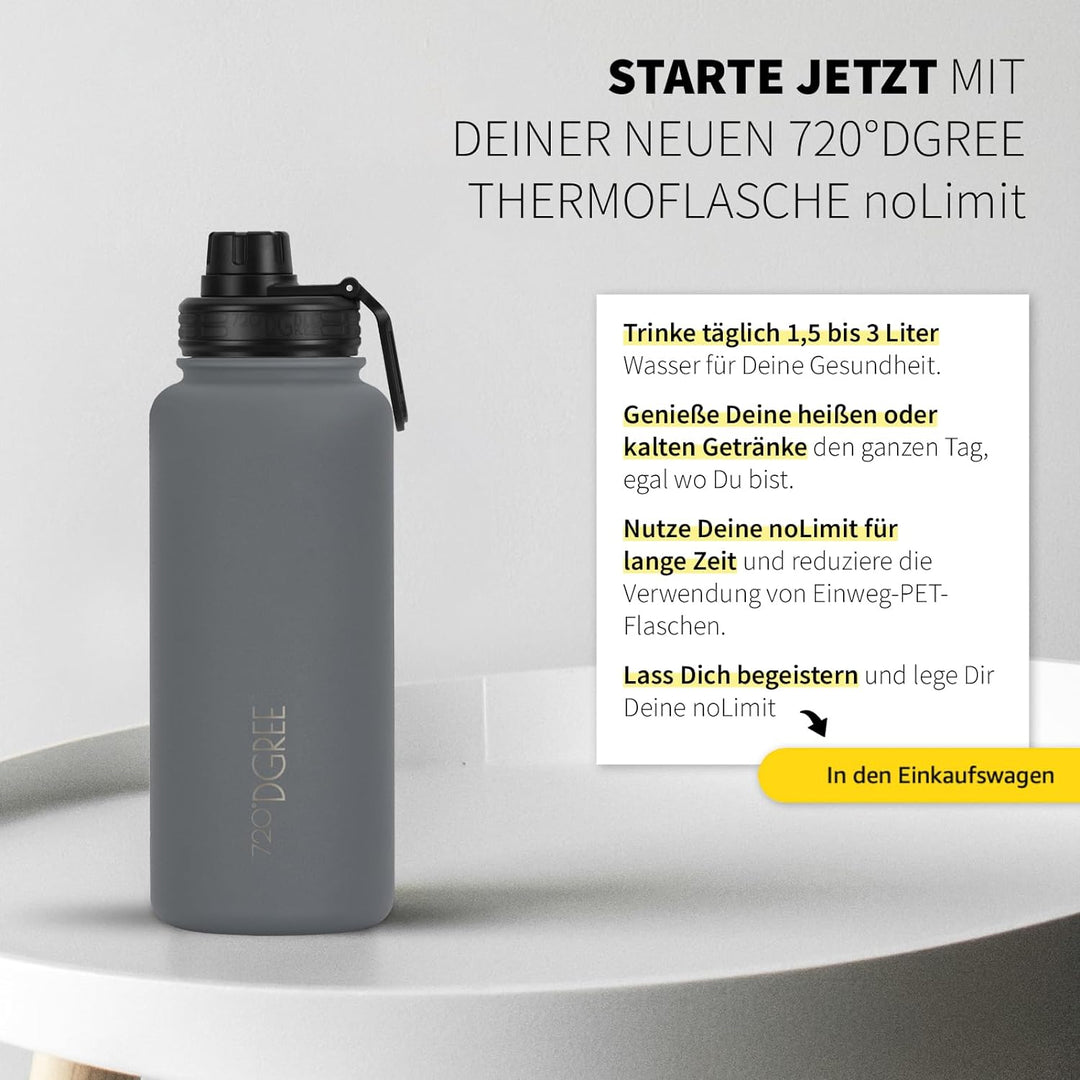 720°DGREE Edelstahl Thermo Trinkflasche 950ml “noLimit” +Früchtebehälter - Auslaufsicher, Kohlensäur