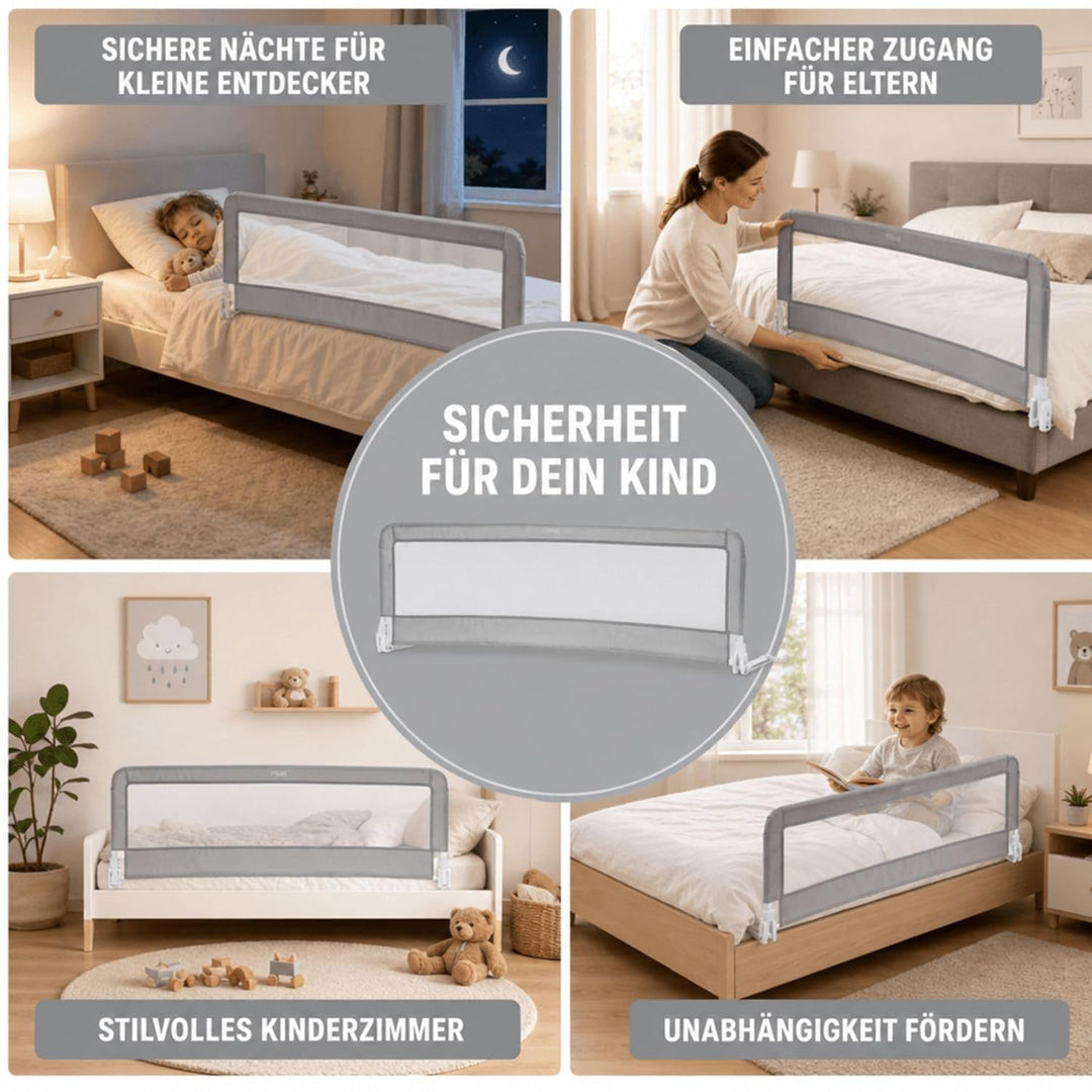 Fillikid Bettgitter für Standardbetten grau, Bettschutzgitter 150cm x 50cm, 100cm x 50cm, Kinderbett