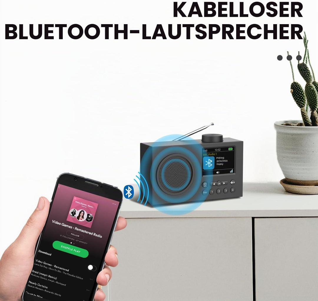 DAB Radio mit Bluetooth, DAB Plus Radio mit 3" Grosses TFT Display, Rechargeable Dab+ Radio Klein, K