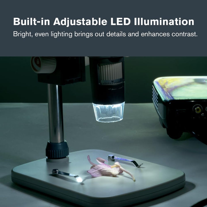 Celestron 44316 MicroDirect 1080P HDMI digitales Hand-Mikroskop, 10- bis 220-fache Vergrösserung, Gr