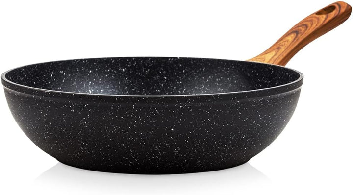 NAVA Wok aus Aluminium, antihaftbeschichtet, für Induktion, Holzgriff, Durchmesser 28 cm
