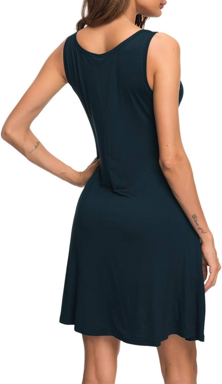 AUSELILY Sommerkleid Damen Ärmellose Strandkleid Leicht Swing Kleid V Ausschnitt Mini Kleid Navy Bla