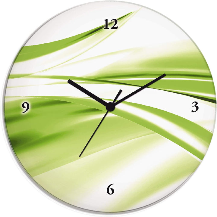 ARTLAND Wanduhr ohne Tickgeräusche Glas Quarzuhr Ø 30 cm Rund Lautlos Design Welle Abstrakt Modern K
