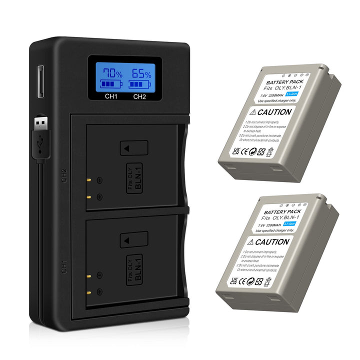 CITYORK Ersatz Akku BLN-1 (2er Pack) und Schnell Doppel LCD Akku Ladegerät für Olympus BLN-1 OM-D E-