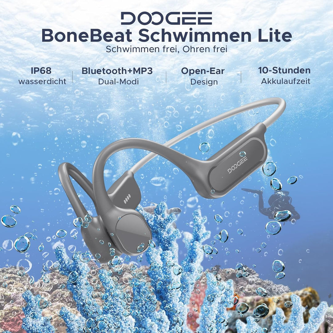 DOOGEE Knochenschall Kopfhörer, IP68 Kopfhörer Schwimmen, 10H Sport Lauf Drahtlos Bluetooth 5.4 Open