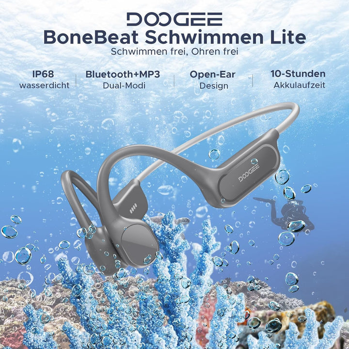 DOOGEE Knochenschall Kopfhörer, IP68 Kopfhörer Schwimmen, 10H Sport Lauf Drahtlos Bluetooth 5.4 Open