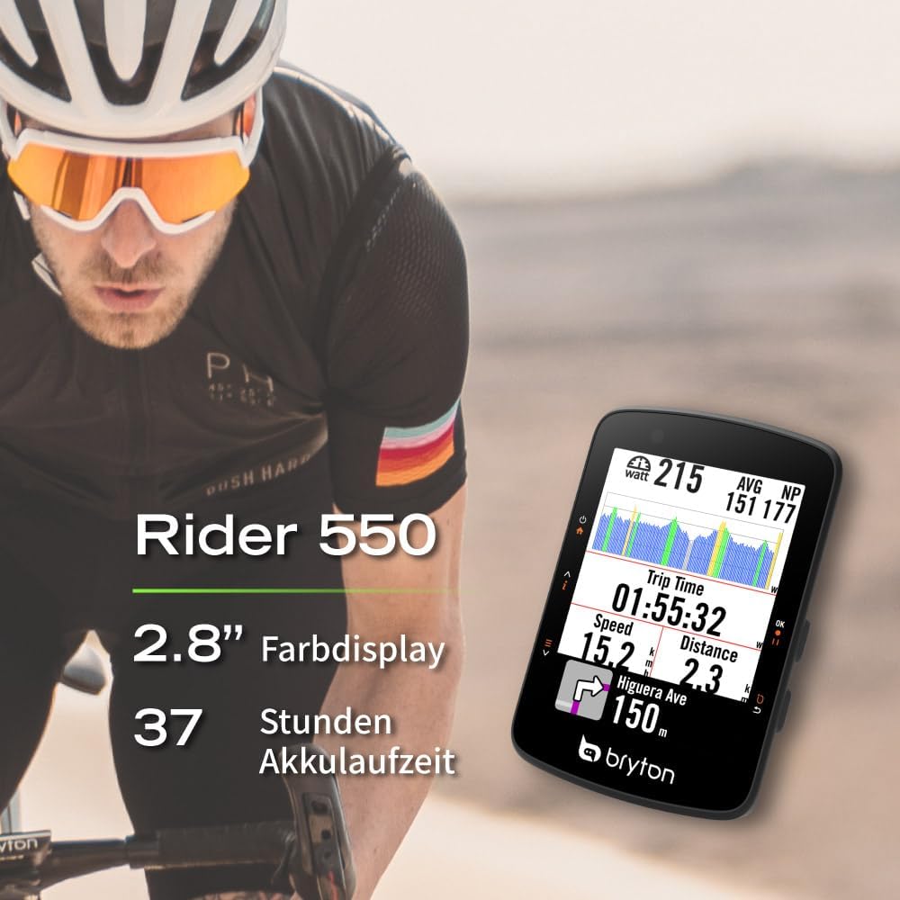 Bryton Rider 550 GPS Fahrradcomputer Sensor-Bundle mit 37 Stunden Akkulaufzeit, 2,8-Zoll Farbdisplay
