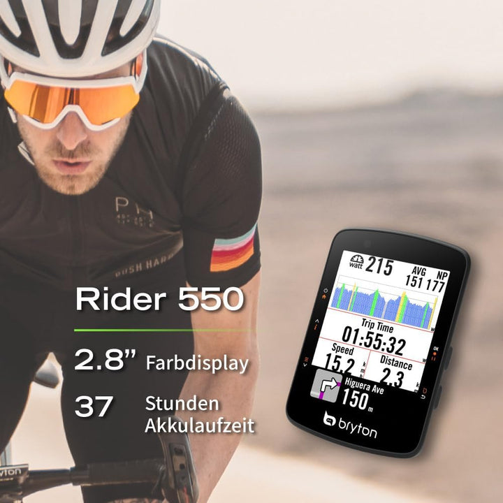 Bryton Rider 550 GPS Fahrradcomputer Sensor-Bundle mit 37 Stunden Akkulaufzeit, 2,8-Zoll Farbdisplay