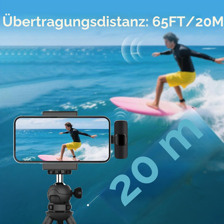 Kabelloses Lavalier-Mikrofon für iPhone iPad & Android - 2er-Pack Mini-Clip-On-Mikrofon mit Geräusch