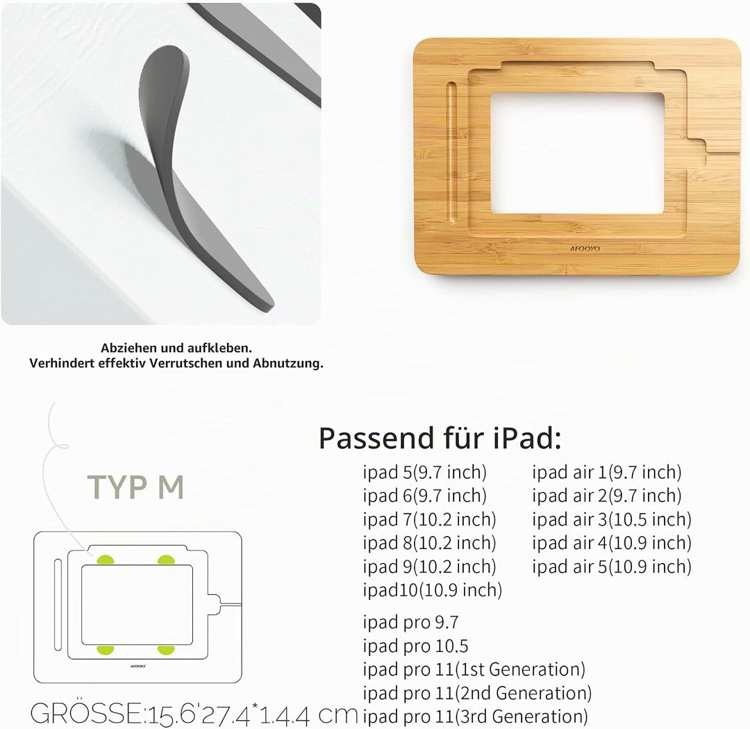 AFOOYO Bambus Tablet Zeichenständer - Tragbar & Verstellbar 5 Winkel Laptop Ständer Erhöhung Buch Le
