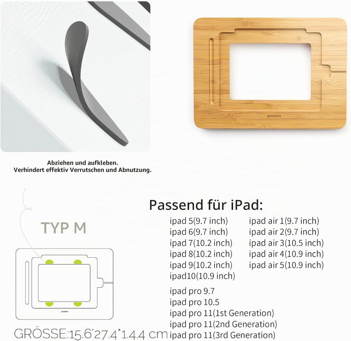 AFOOYO Bambus Tablet Zeichenständer - Tragbar & Verstellbar 5 Winkel Laptop Ständer Erhöhung Buch Le