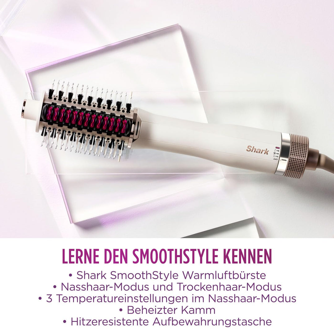 Shark SmoothStyle Warmluftbürste mit Glättungskamm, inkl. Aufbewahrungstasche, Nasshaar-Modus, Trock