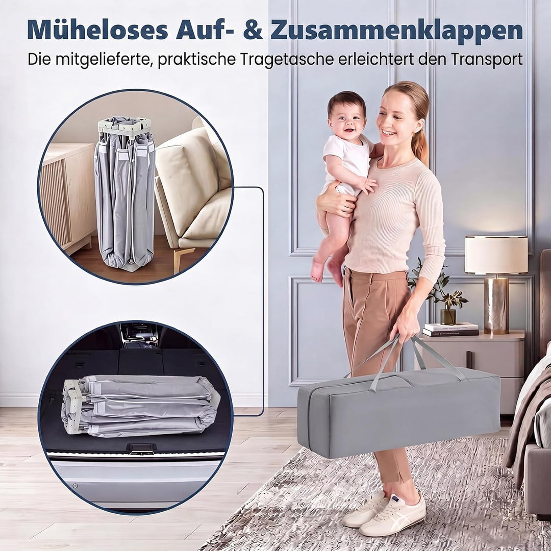 DREAMADE Laufstall Baby Faltbar, 150 x 150 x 76,5 cm Laufgitter mit 50 Ozeanbällen, 4 Haltegriffen &amp;
