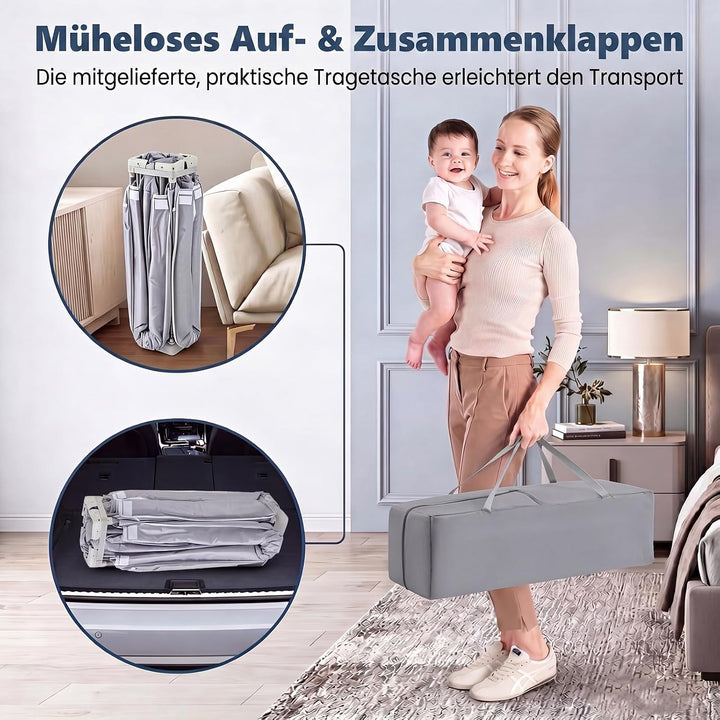 DREAMADE Laufstall Baby Faltbar, 150 x 150 x 76,5 cm Laufgitter mit 50 Ozeanbällen, 4 Haltegriffen &amp;