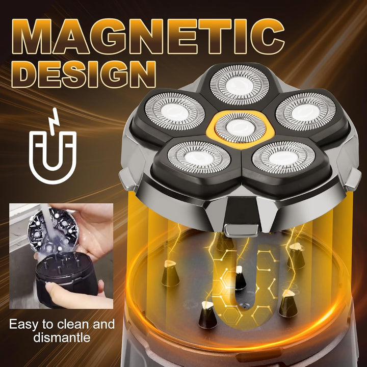 Glatzen Rasierer Herren mit LED Anzeige, Wasserdicht 6D Flexibler Glatzenrasierer, Magnetische Schwe
