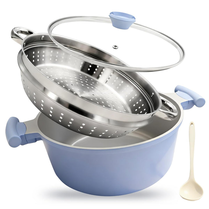 AIKENBBKK Kochtopf 28cm mit Dampfkorb, 7L Keramik-Dampfkochtopf mit Deckel, Antihaft Schmortopf für