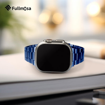 Fullmosa für Apple Watch 9 7 Armband 45mm Series 8 6 SE/SE2 44mm mit Uhrengehäuse, Rostfreier Edelst