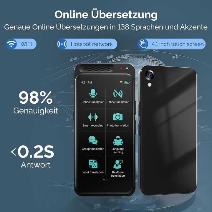 Sprachübersetzer Gerät,Zwei-Wege-Smart-Sprach Übersetzer Foto Taschenübersetzer in Echtzeit,150 unte