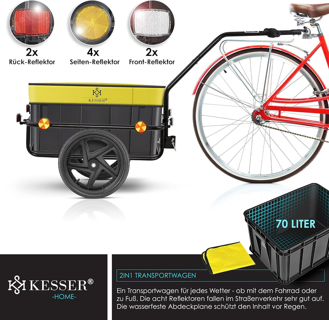 KESSER® Fahrradanhänger, Lastenanhänger, Handwagen mit Kupplung, Hochdeichsel, für Fahrrad Transport