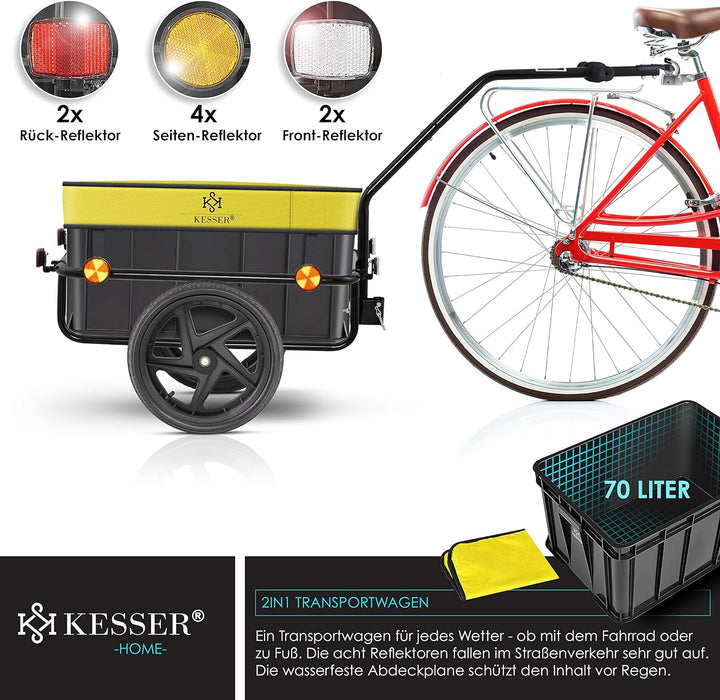 KESSER® Fahrradanhänger, Lastenanhänger, Handwagen mit Kupplung, Hochdeichsel, für Fahrrad Transport