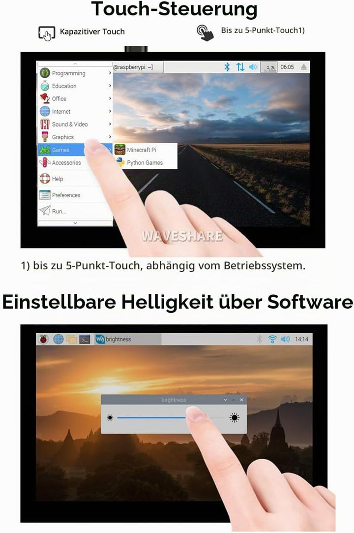 Waveshare 5inch Capacitive 5-Points Touch Display Compatible with Raspberry Pi, Support 800×480 Reso