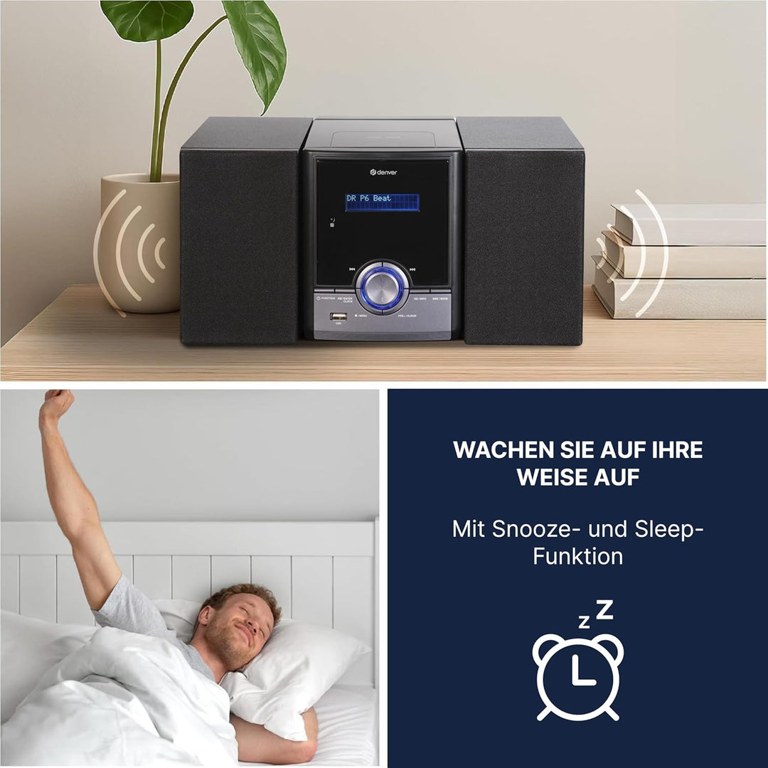 Denver MDA-285 Musiksystem – DAB+ & FM Radio mit Plattenspieler, CD-Player, Bluetooth & AUX, Echthol