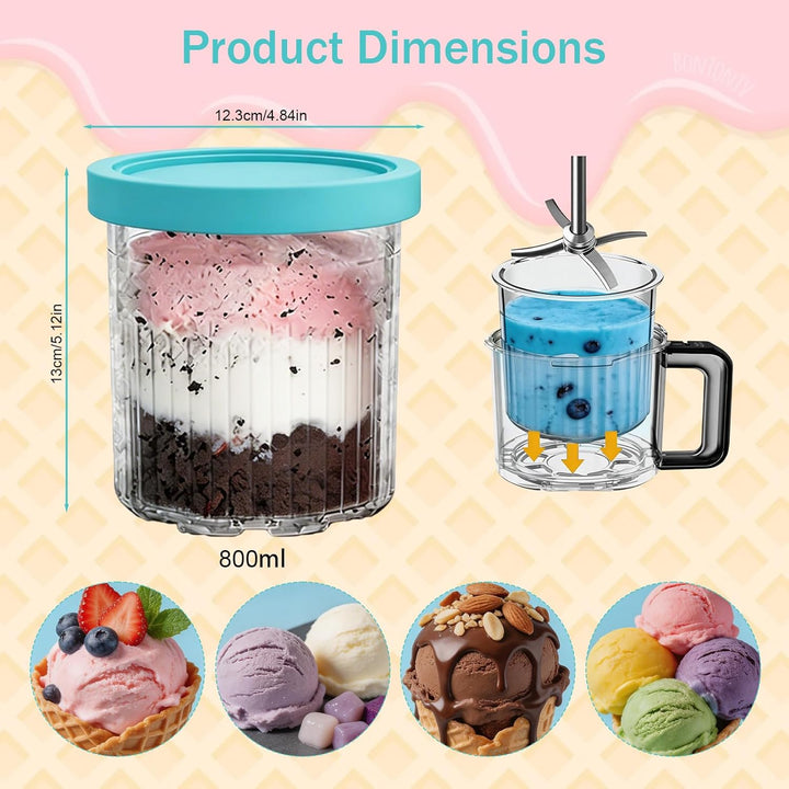 Eisbecher für Ninja Creami Deluxe NC500 NC501 Serie, Ersatz-Eisbehälter mit farbigen Deckeln, Löffel